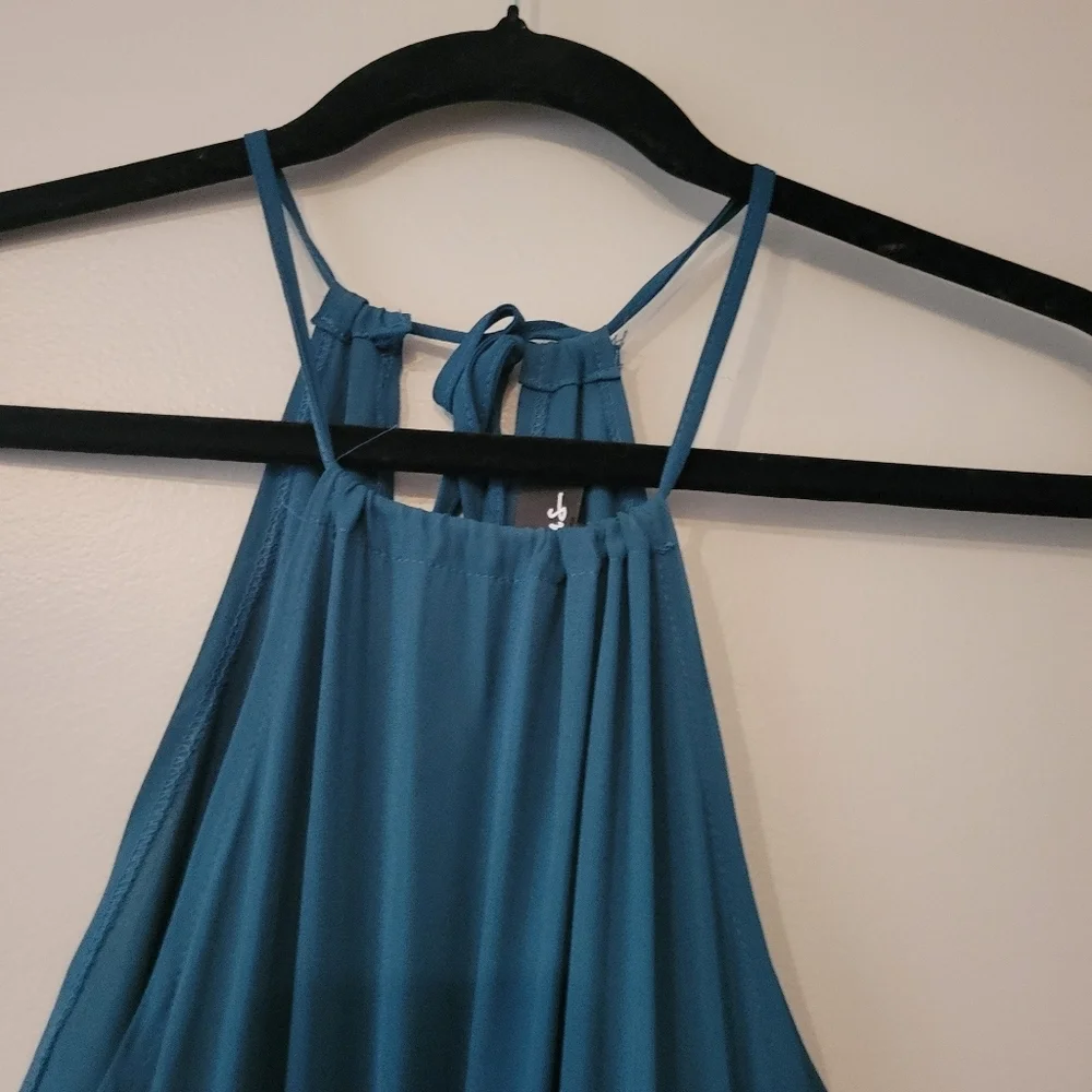 Lulu's Women's Teal Halter Maxi Fairy Whimsical Forest Bridesmaid Dress. Size M - Picture 7 of 9